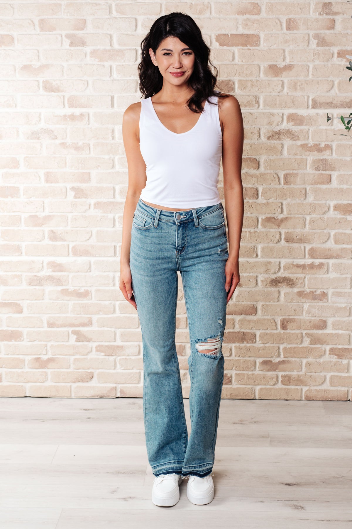 Isla Mid Rise Distressed Released Hem Bootcut Jeans Judy Blue