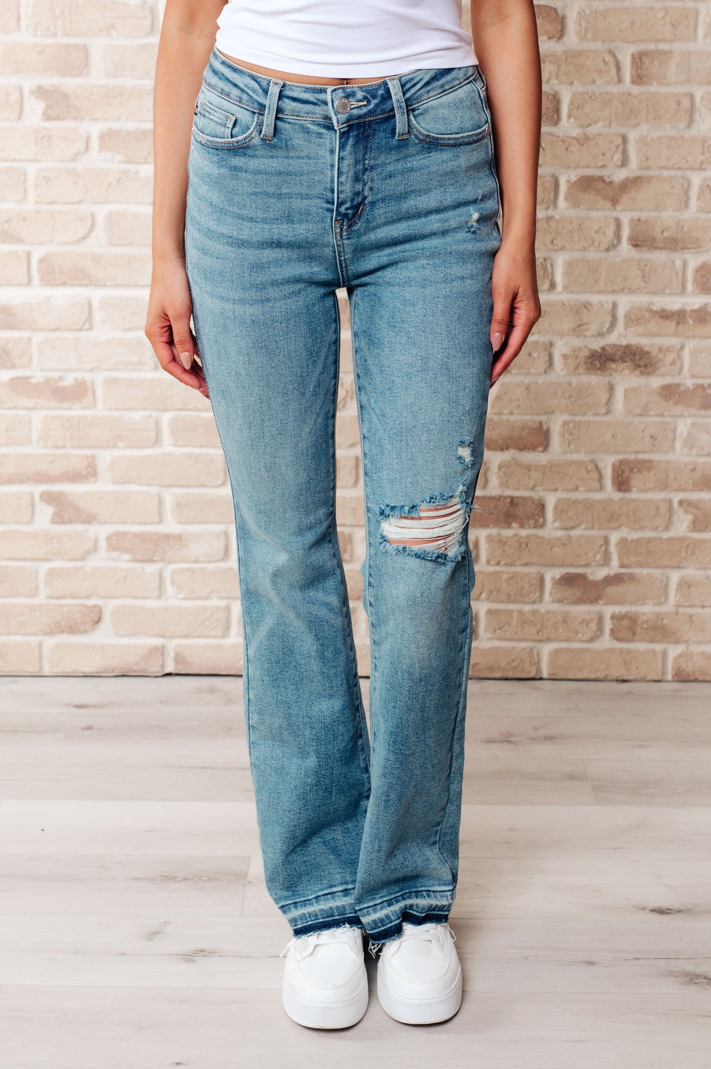 Isla Mid Rise Distressed Released Hem Bootcut Jeans Judy Blue