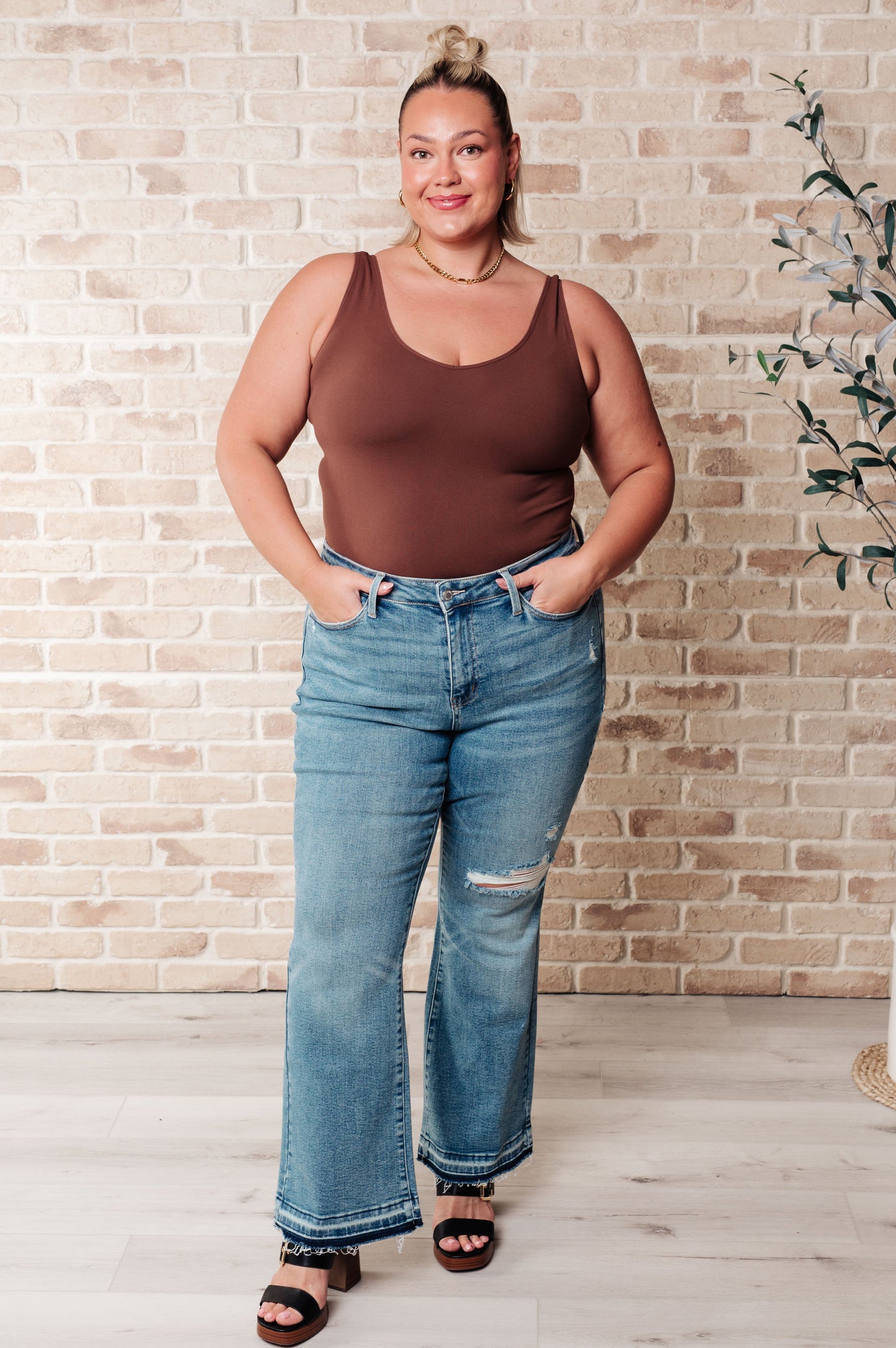 Isla Mid Rise Distressed Released Hem Bootcut Jeans Judy Blue
