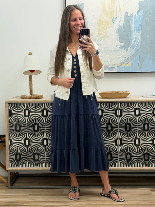 Sleeveless Notched Tiered Midi Dress
