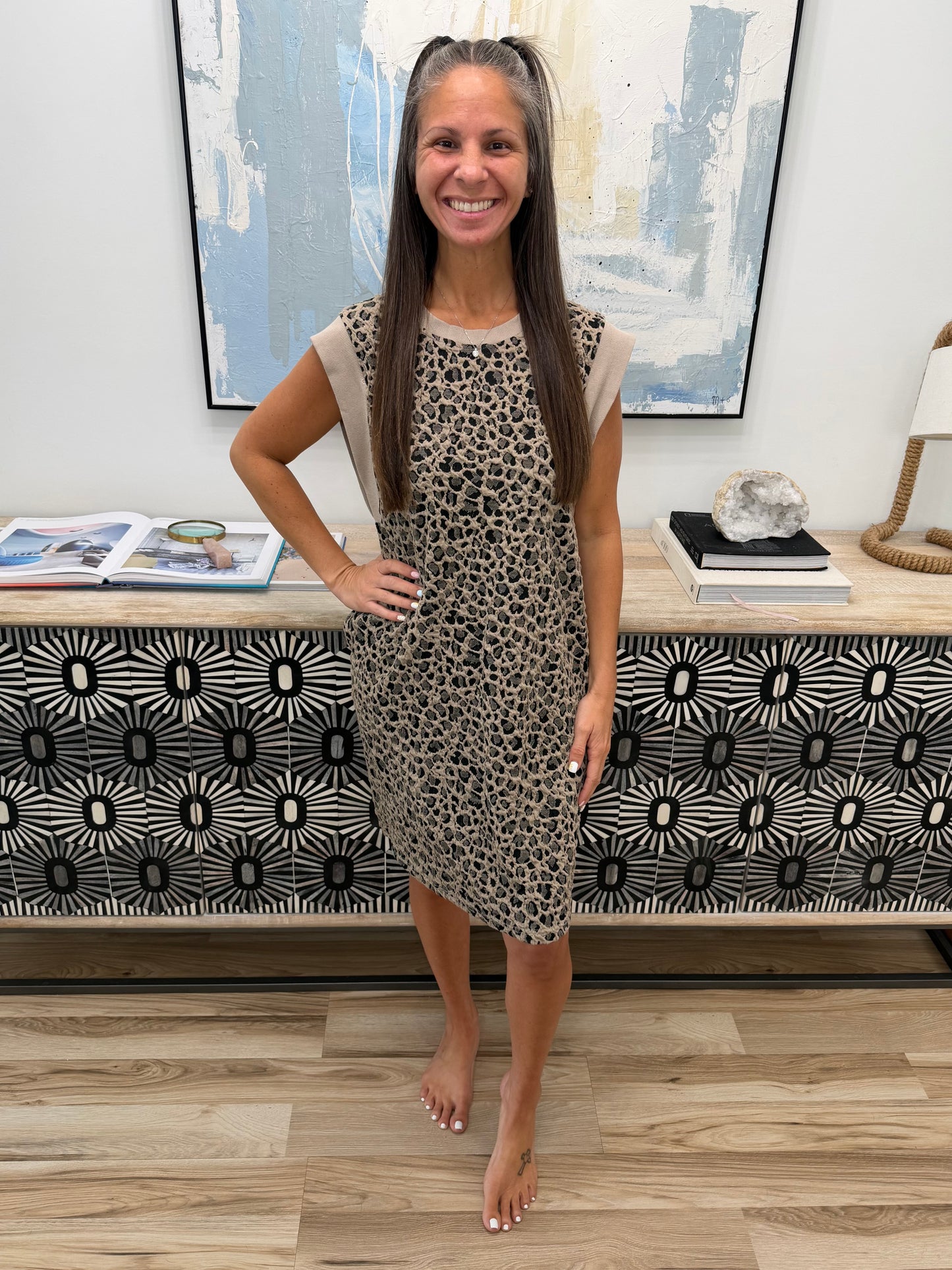 Leopard Cap Sleeve Mini Dress