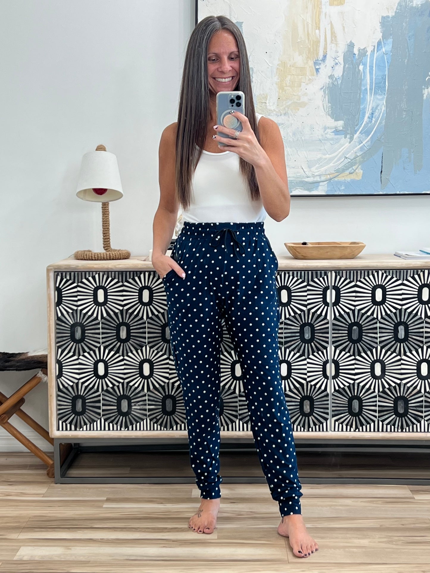 Your New Favorite Joggers in White Polka Dot