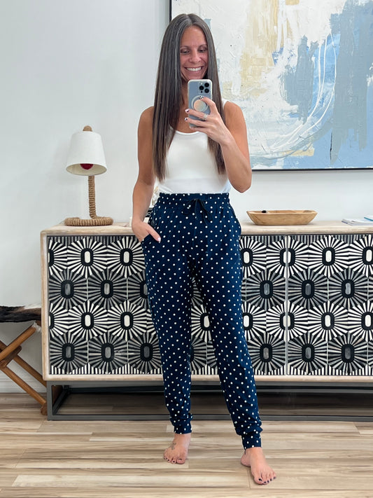 Your New Favorite Joggers in White Polka Dot