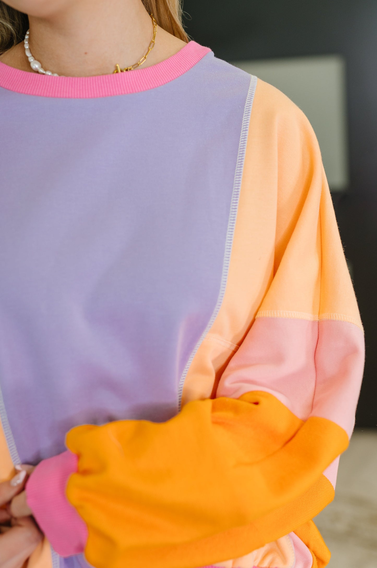 Blockbuster Color Block Pullover in Dusty