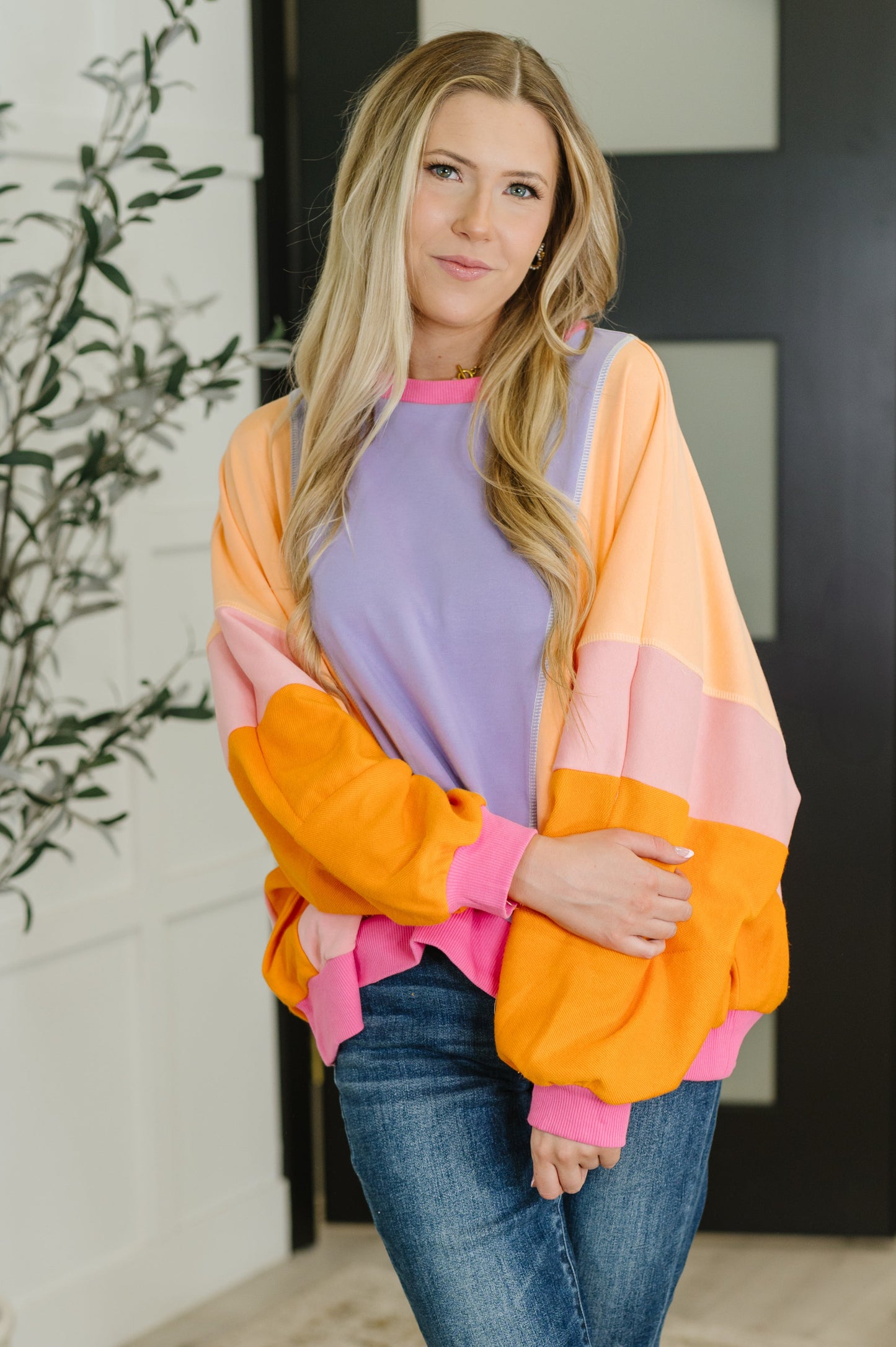 Blockbuster Color Block Pullover in Dusty