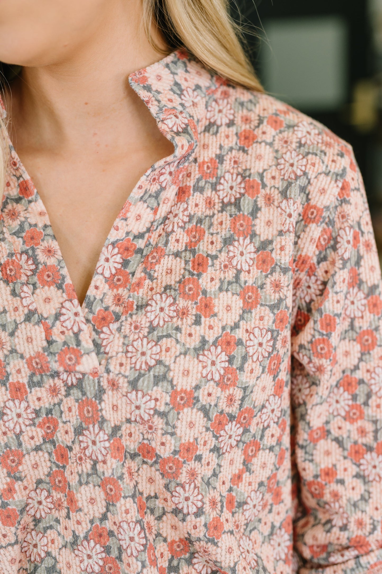 Favorite Florist Split Neck Half Sleeve Top