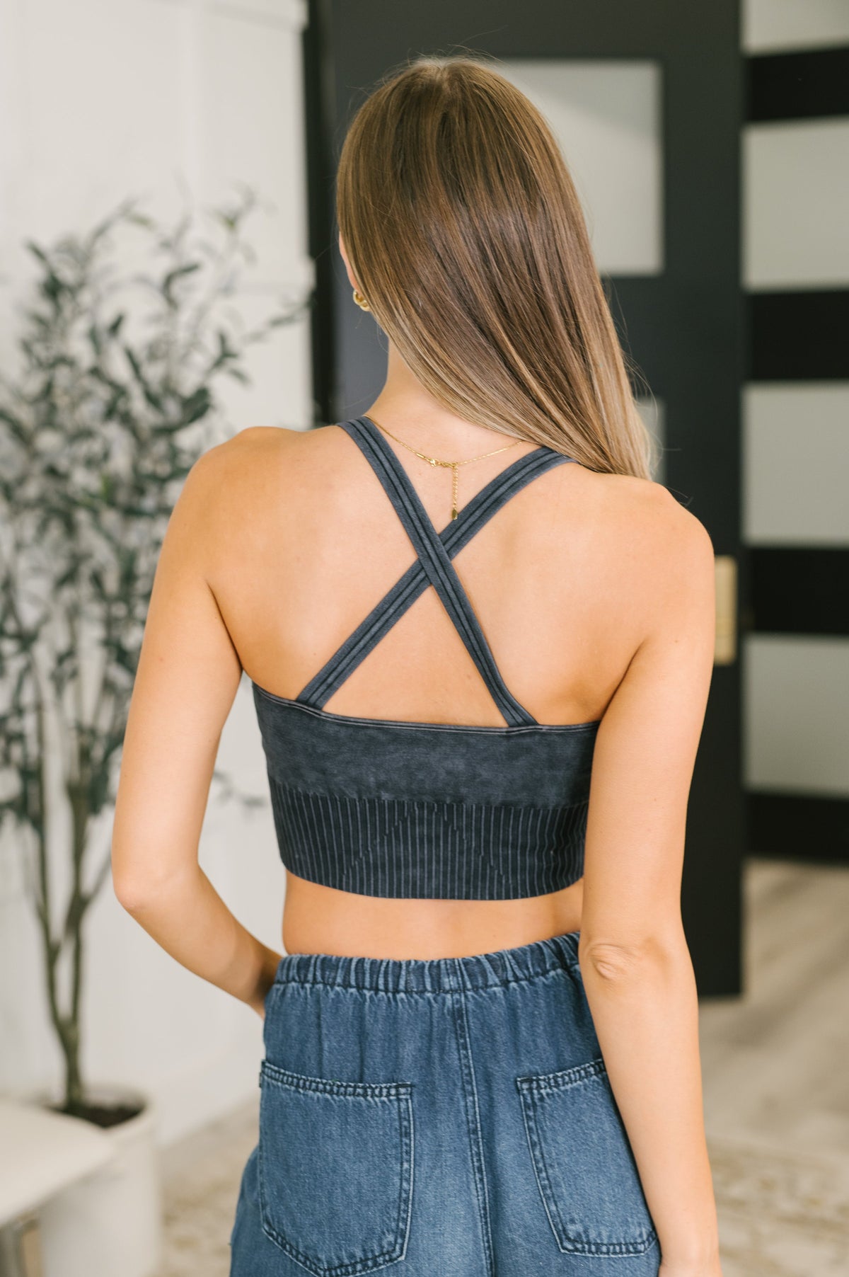 Fine Figure Mineral Wash Bralette in Charcoal