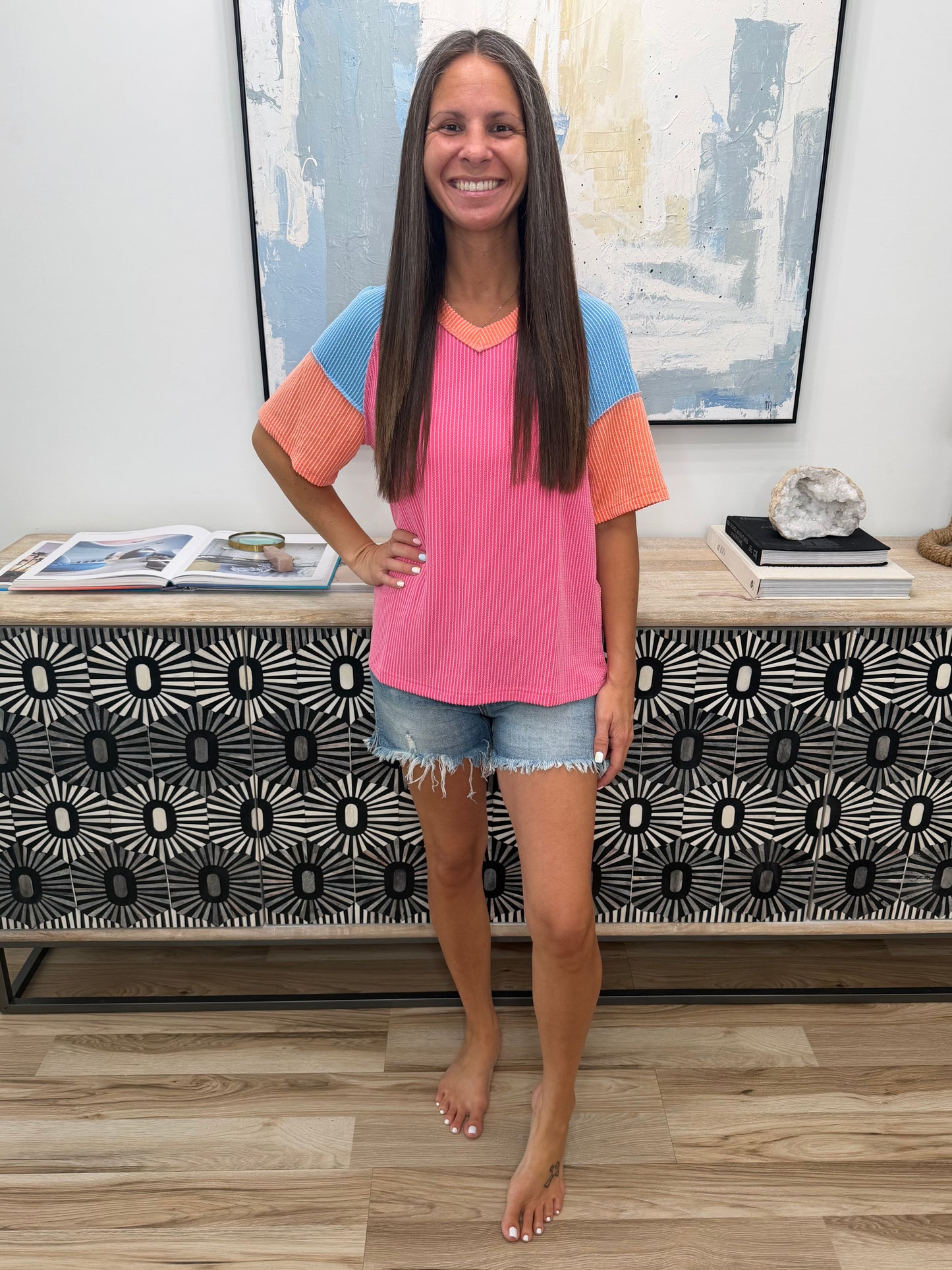Textured Tones Color Block Top