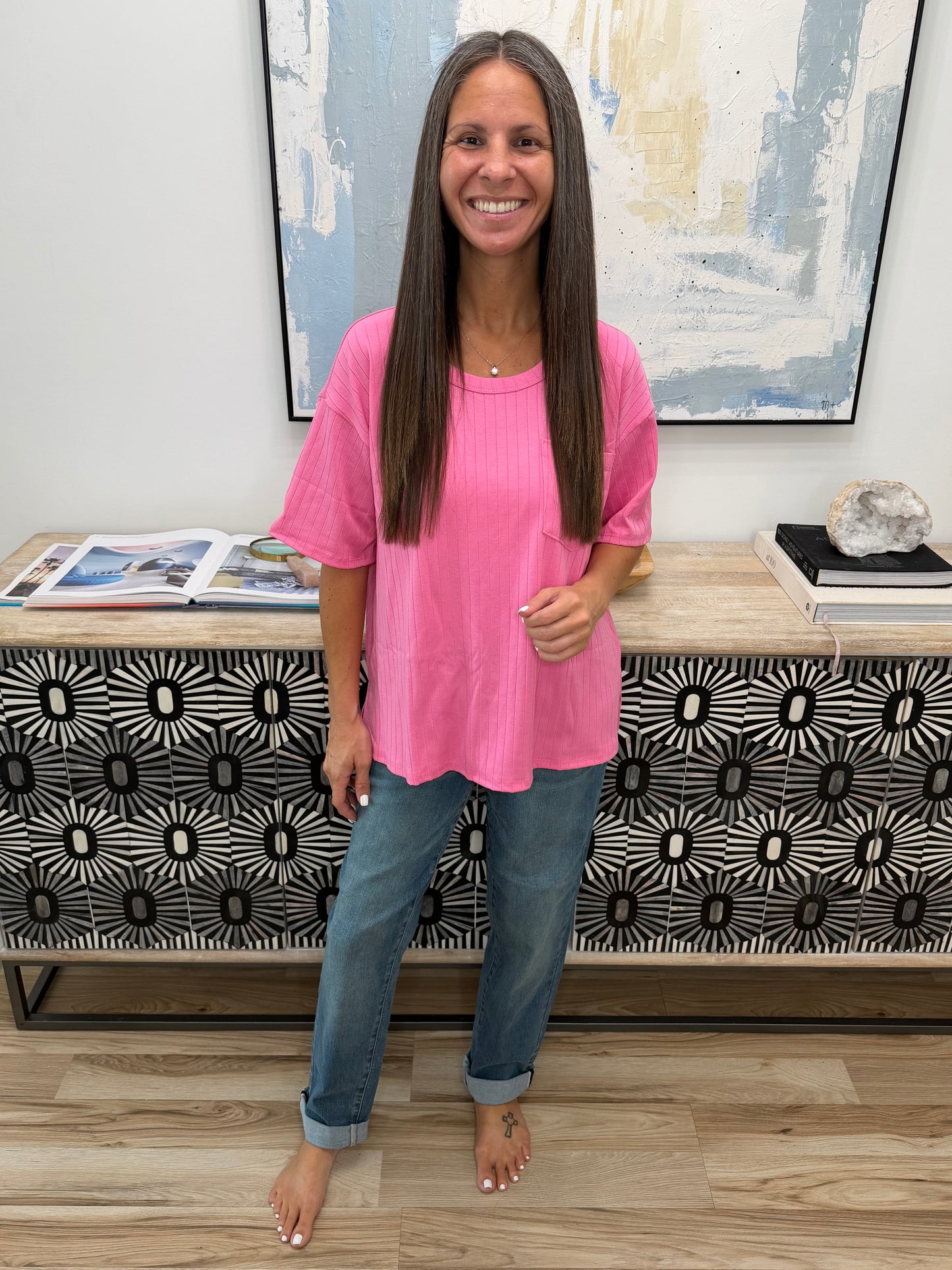 Take It Easy Slouchy Tee in Hot Pink