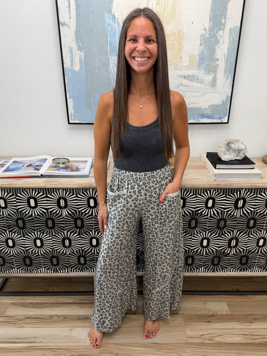 Follow the Flow Wide Leg Leopard Print Bottoms