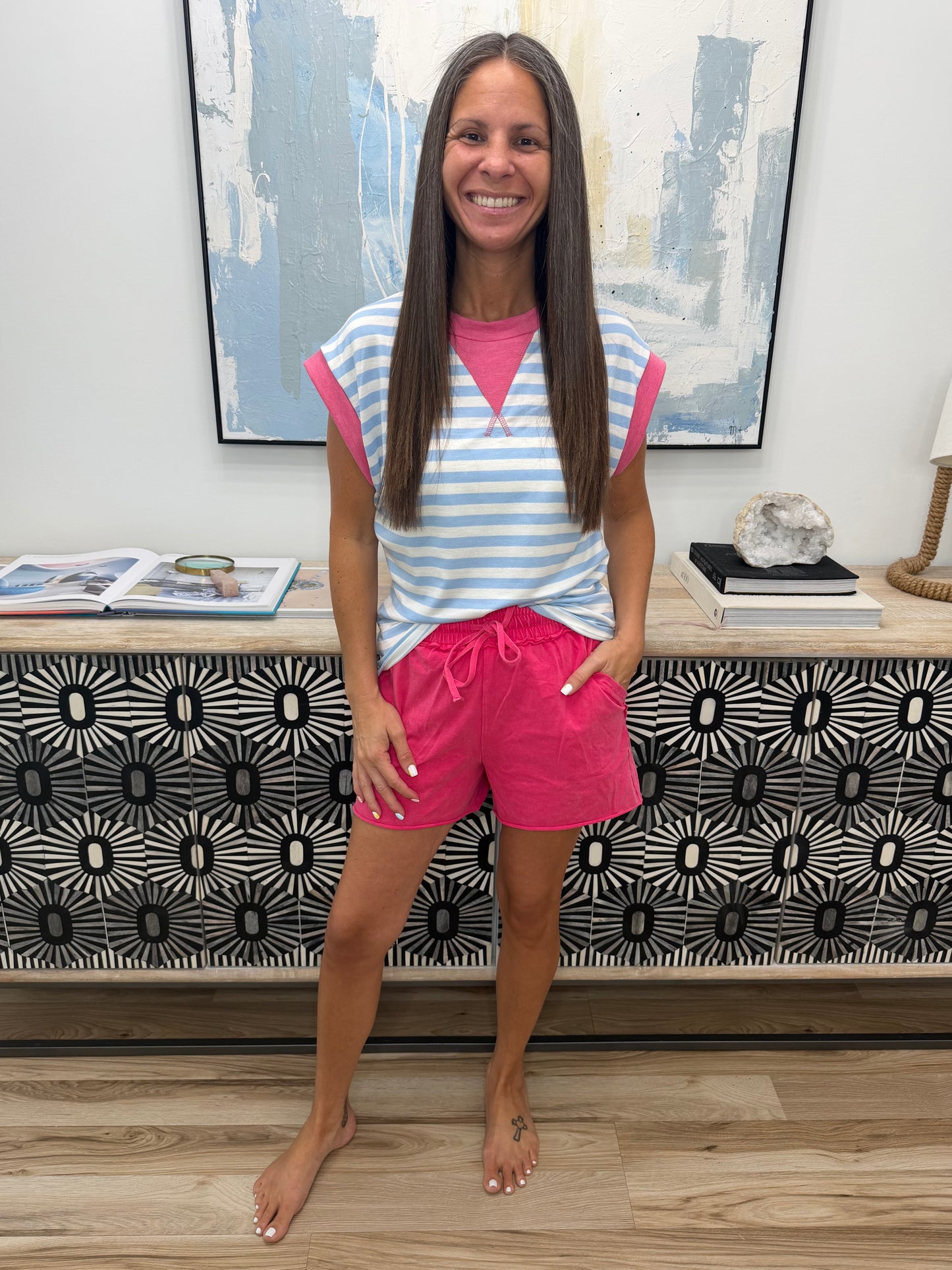 For the Love of the Game Mineral Wash Shorts in Fuchsia
