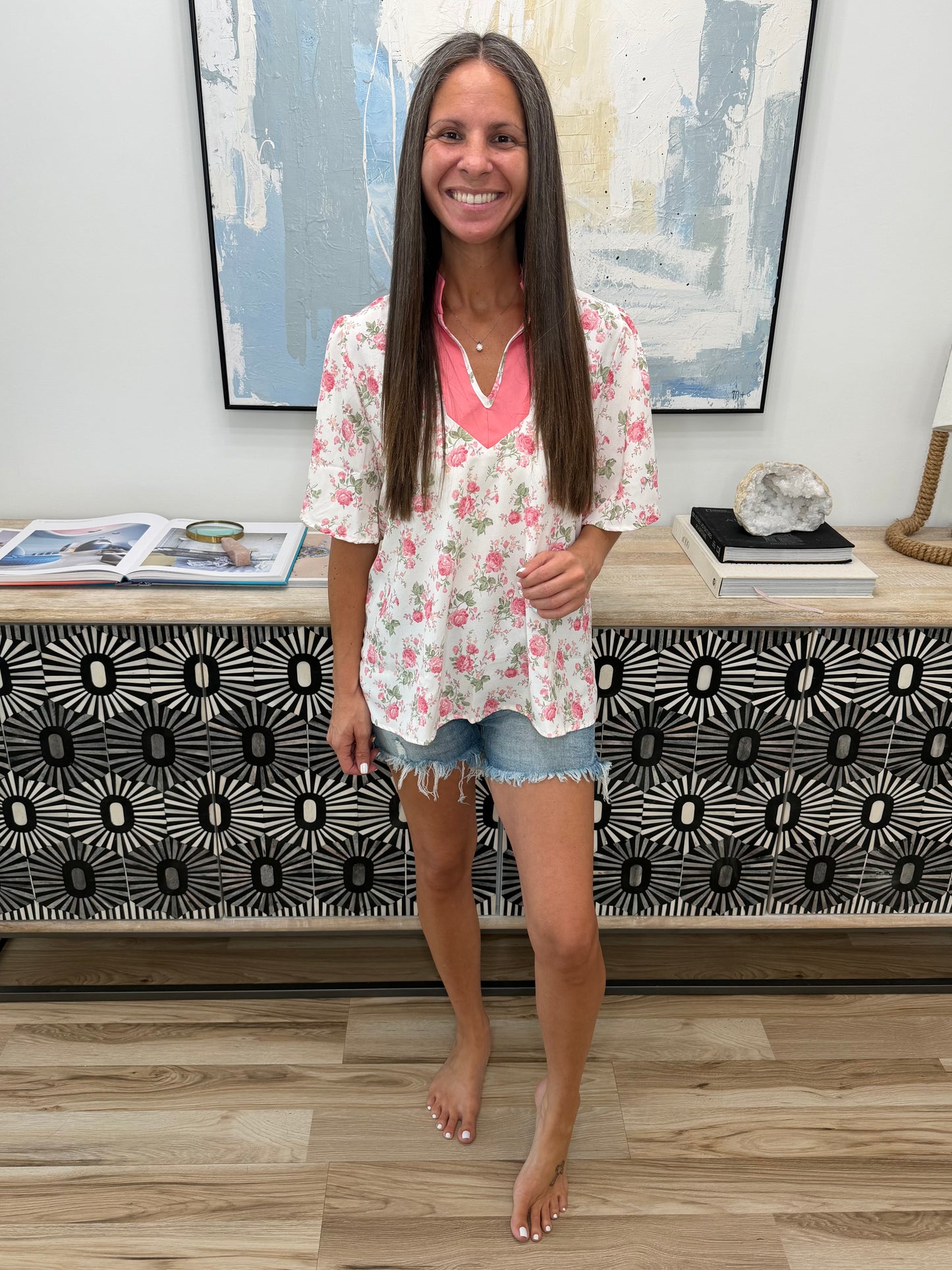 Blooming Season Split Neck Floral Blouse