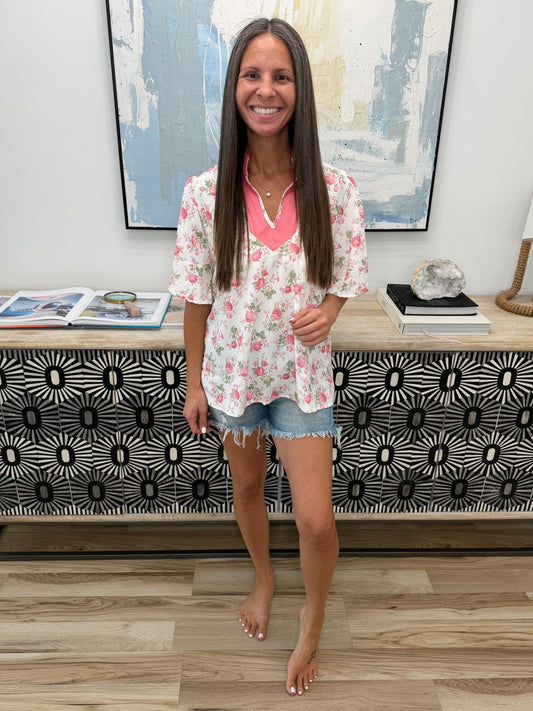 Blooming Season Split Neck Floral Blouse