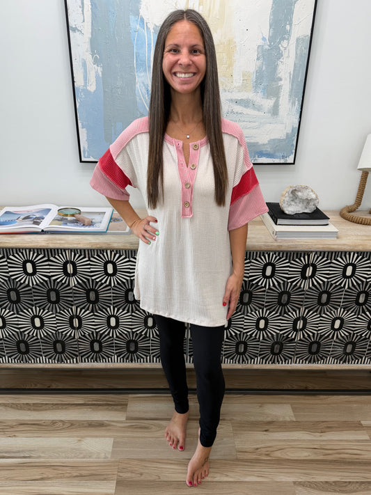 This I Know Henley Contrast Top