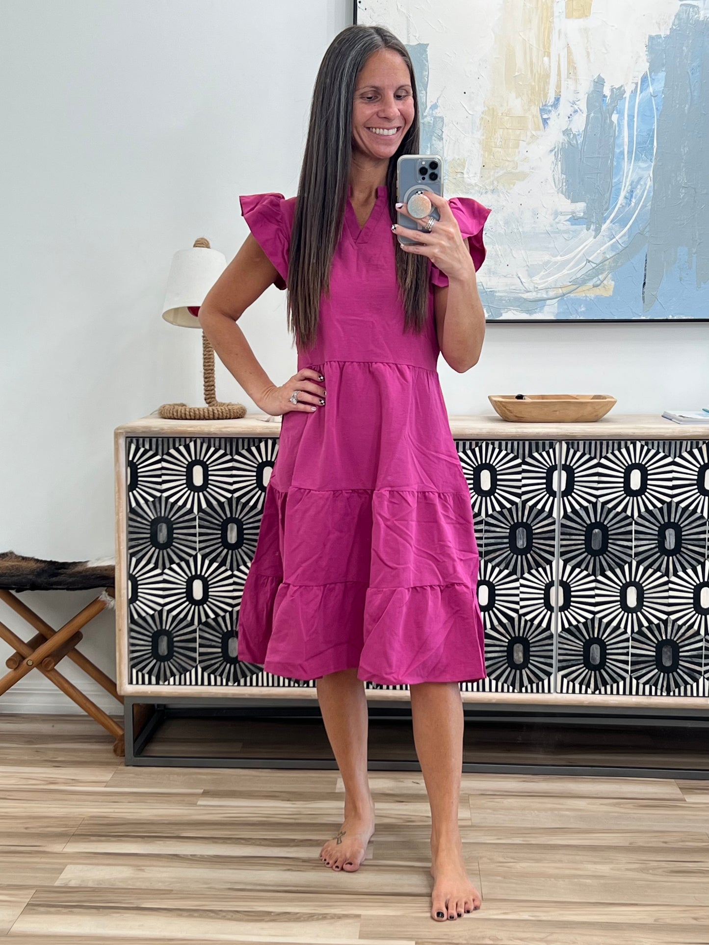 Ruffle Sleeve Tiered Midi Dress
