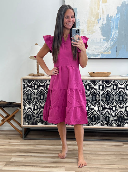 Ruffle Sleeve Tiered Midi Dress