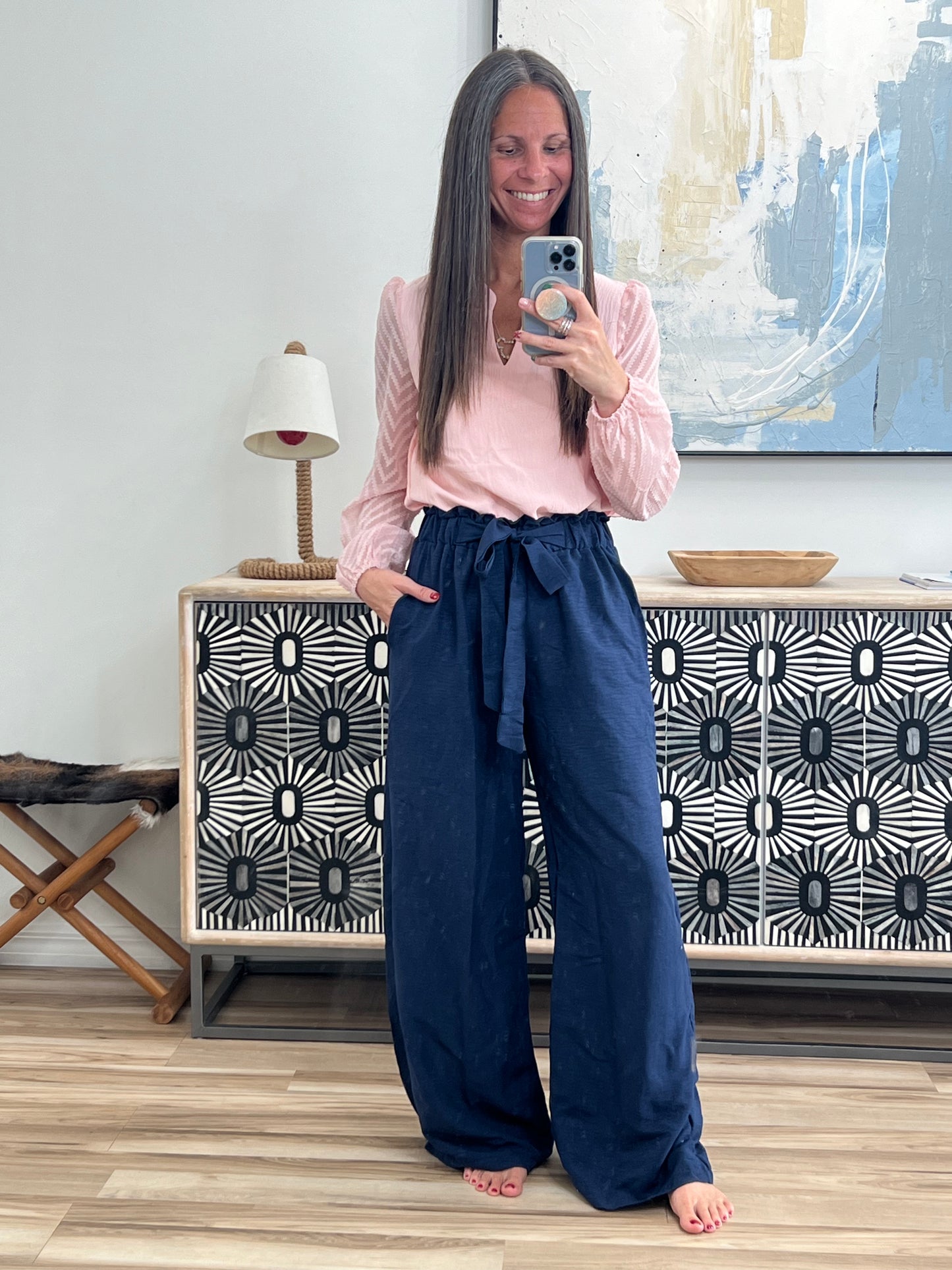 Notched Balloon Sleeve Blouse