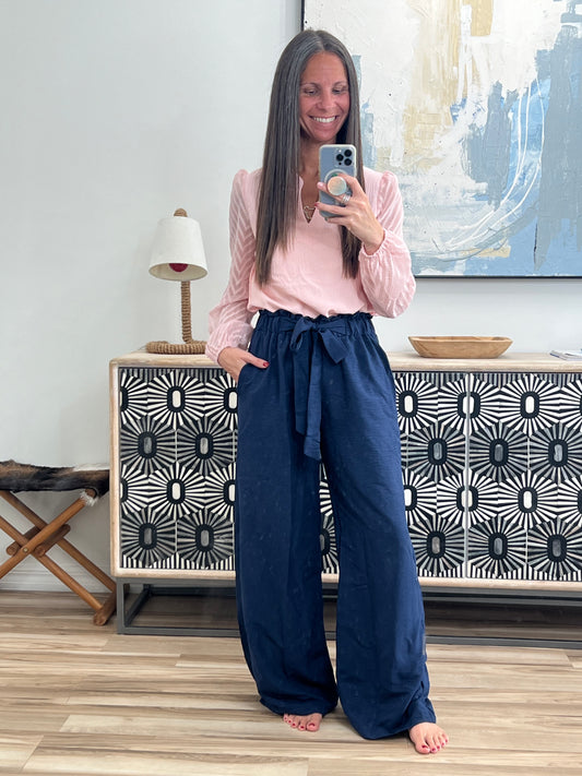 Notched Balloon Sleeve Blouse