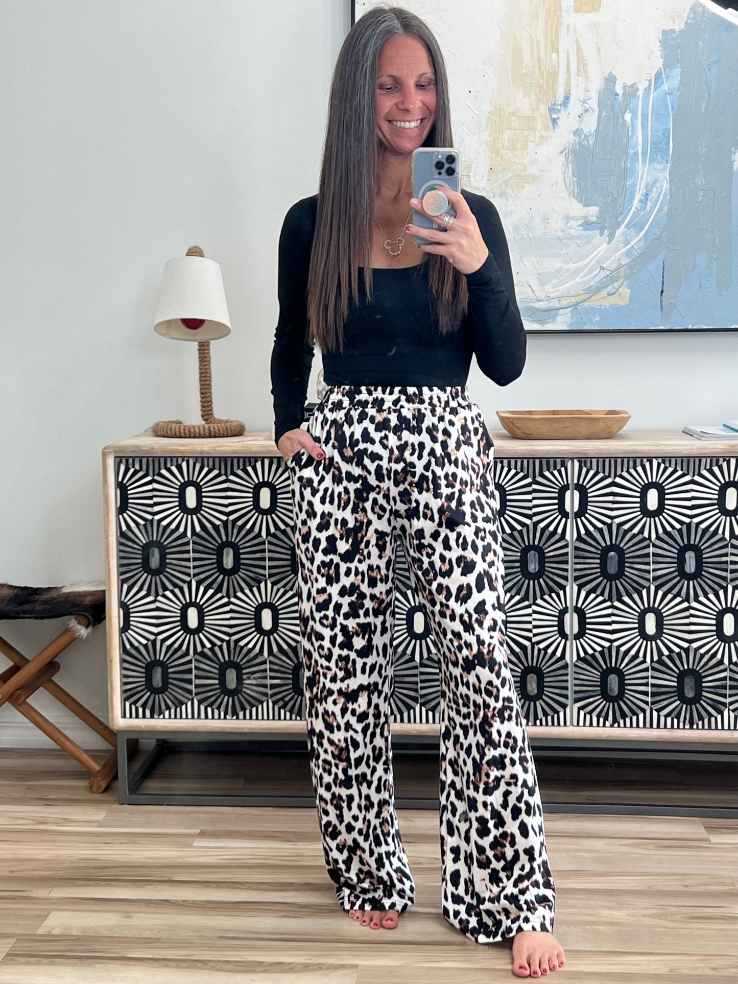 Animal Print Elastic Waist Pants