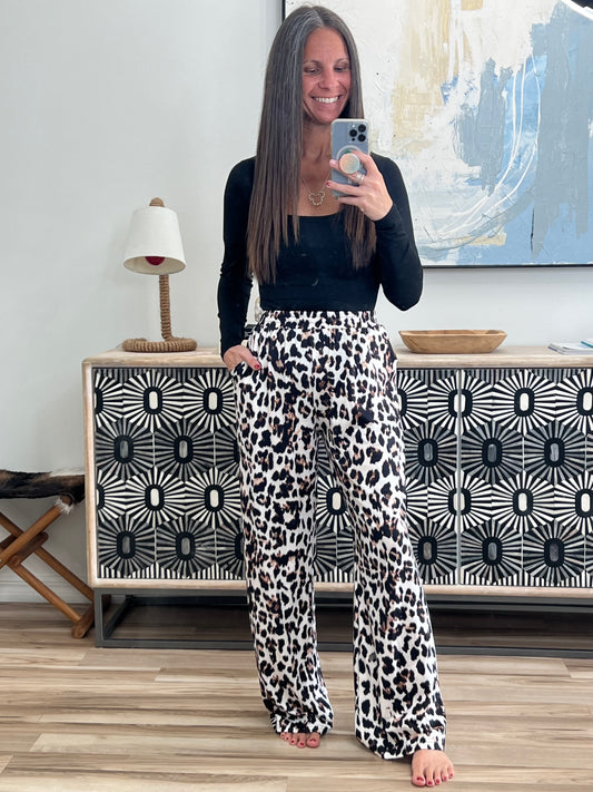 Animal Print Elastic Waist Pants