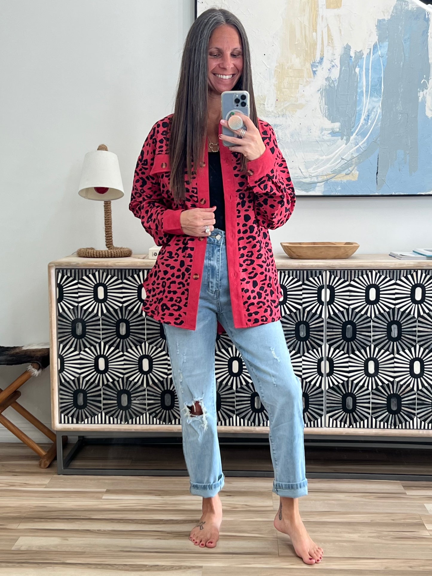 Leopard Print Button-Down Jacket