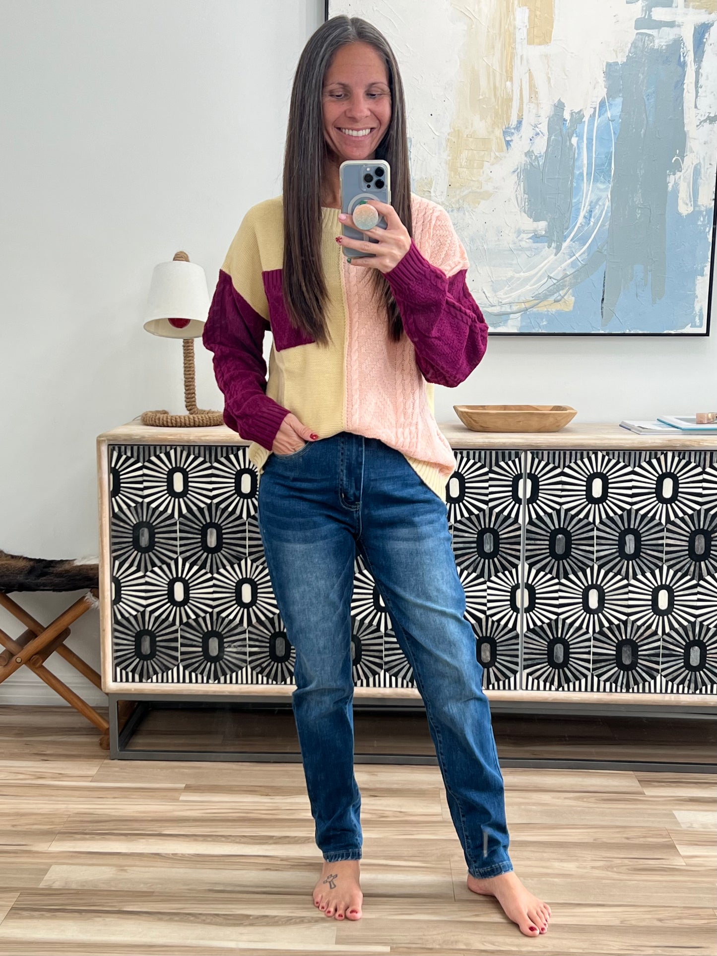 Double Take Color Block Drop Shoulder Sweater