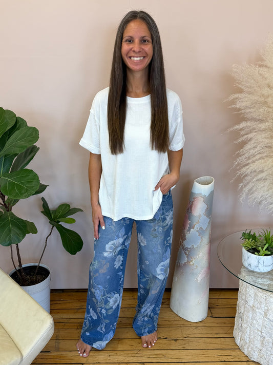 Leave It to Me Waffle Knit Relaxed Tee in Ivory