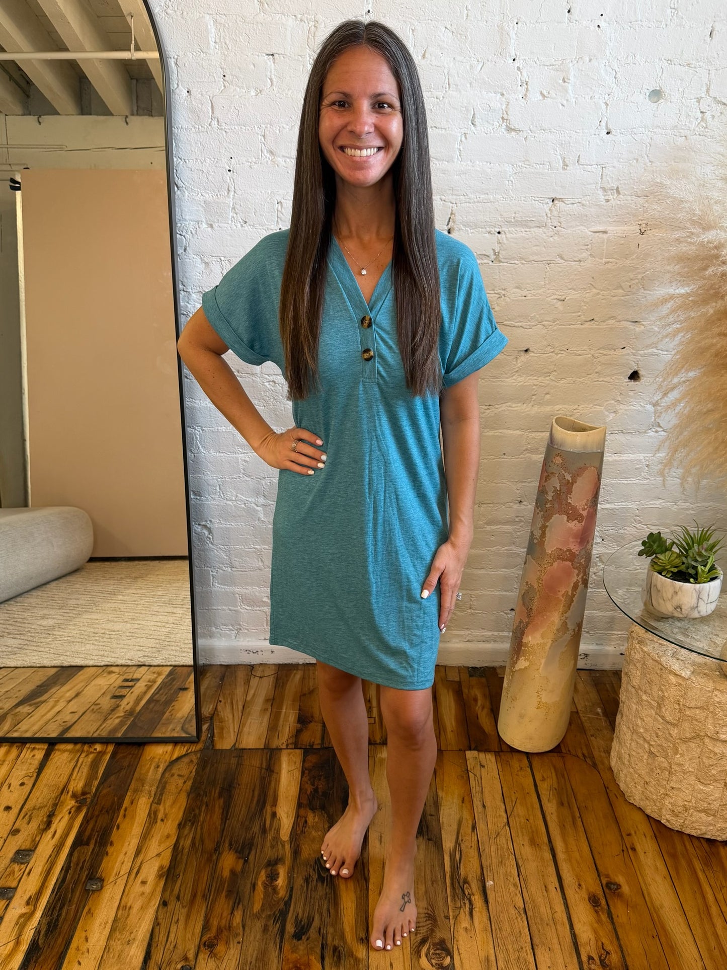 Casual V-Neck Short Sleeve T-Shirt Dress