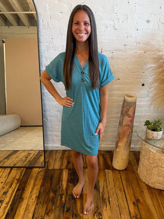 Casual V-Neck Short Sleeve T-Shirt Dress
