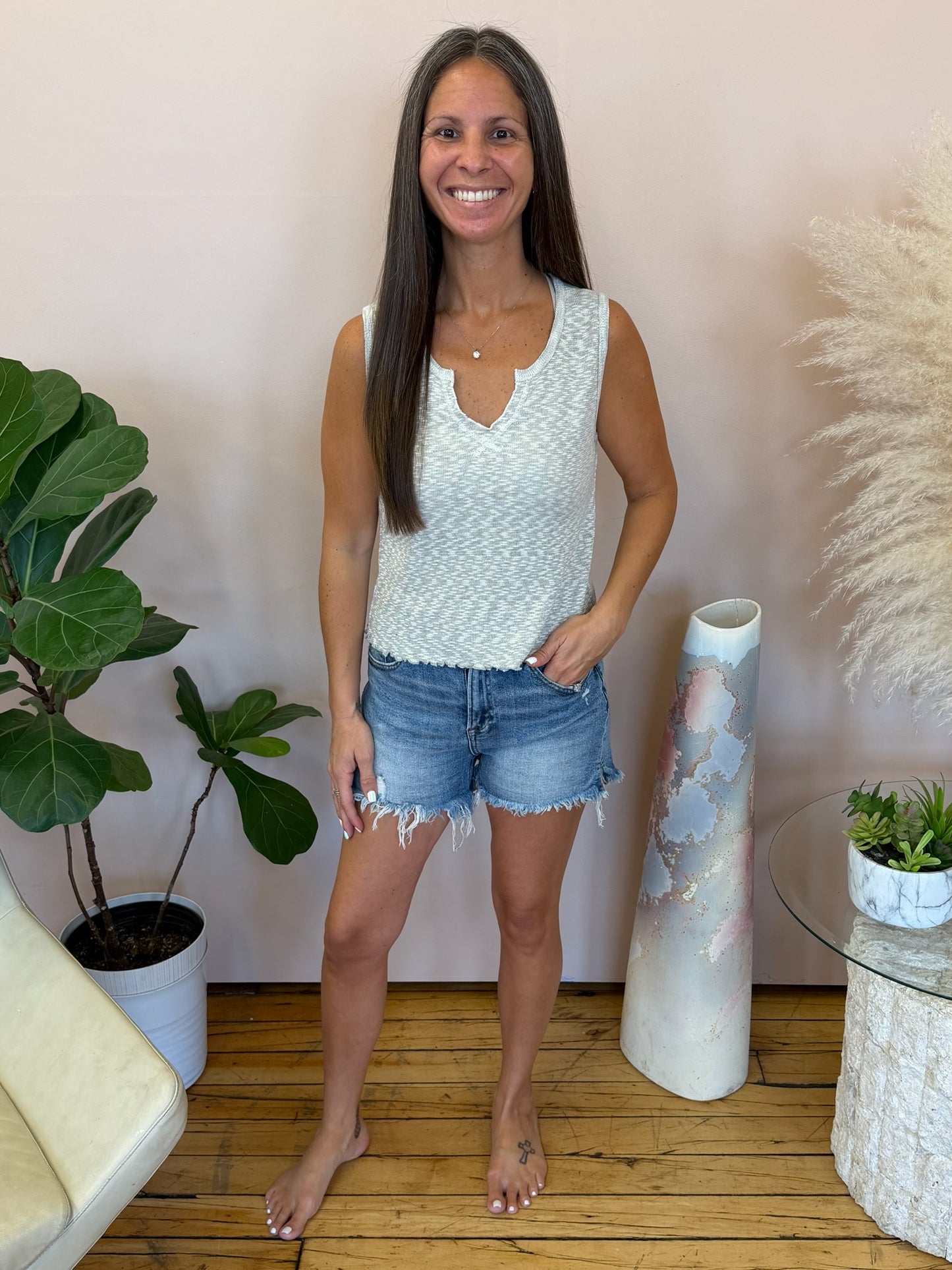 What's the Plan Lettuce Hem Tank in Heather Grey
