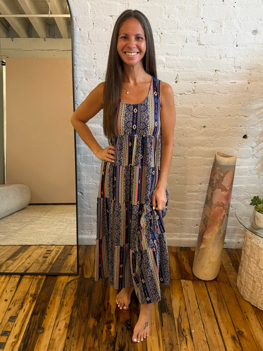 Sierra Spirit Gathered Tiered Dress in Navy