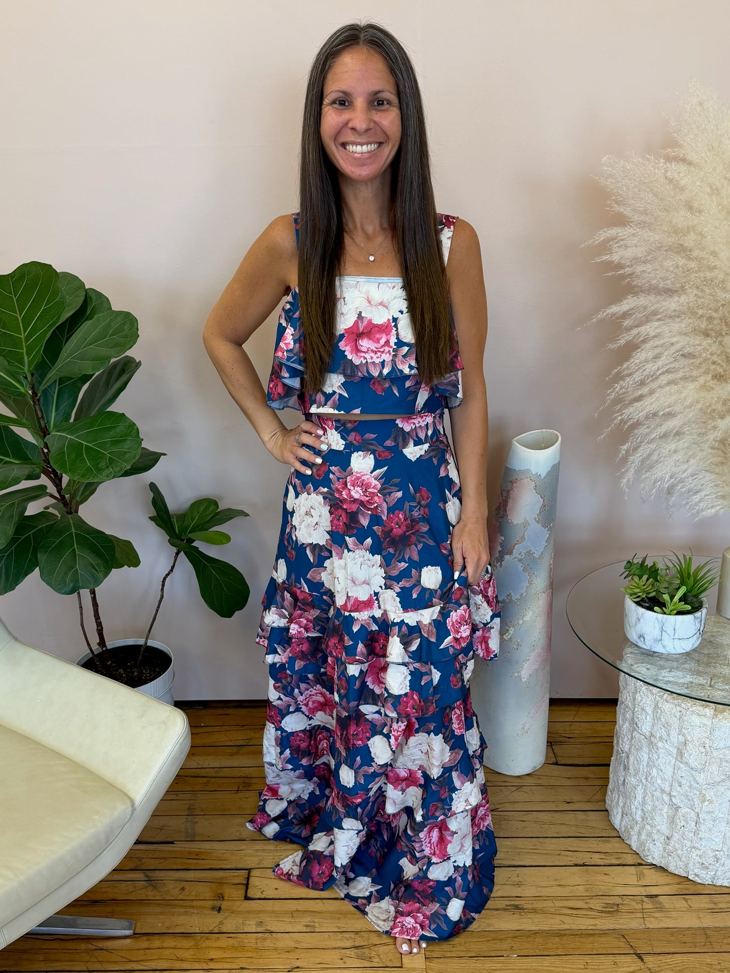 Floral Print Ruffle Cami and Skirt Two-Piece Set