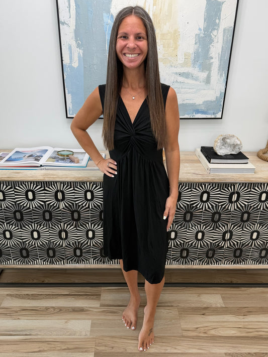Sleeveless Twist Knot Front Casual Dress