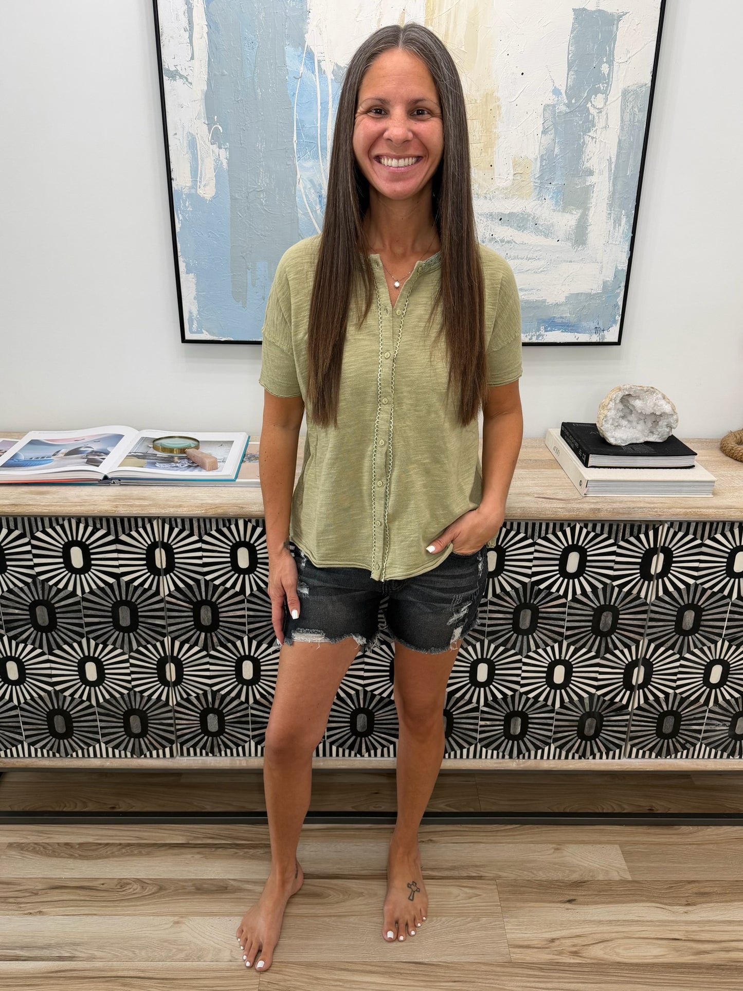 Pushing Through Button Down Top