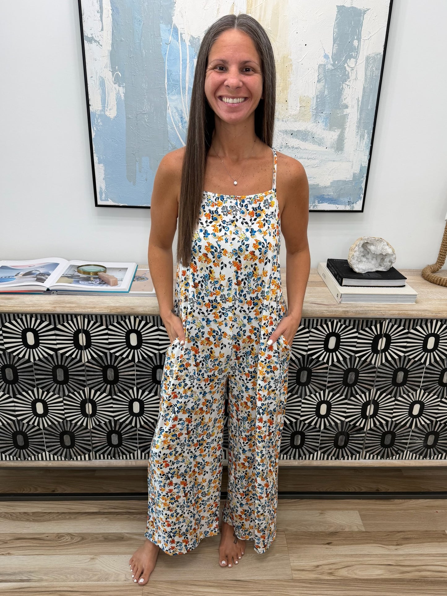 Full Size Floral Print Wide Leg Casual Jumpsuit Plus Size