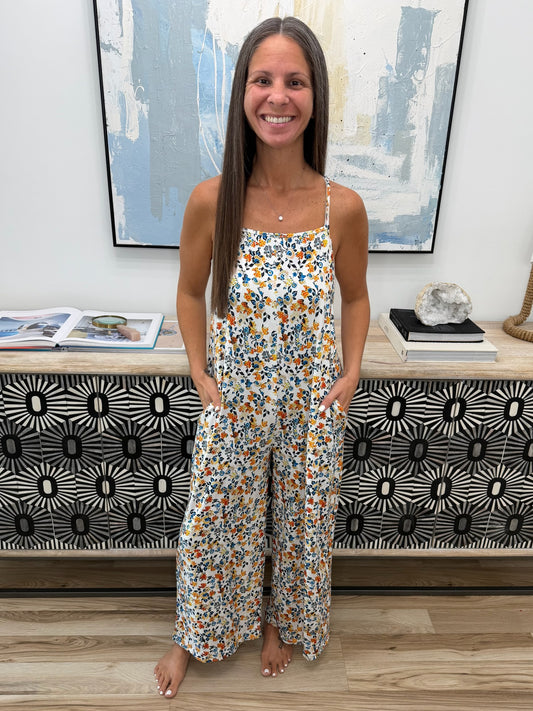 Full Size Floral Print Wide Leg Casual Jumpsuit Plus Size