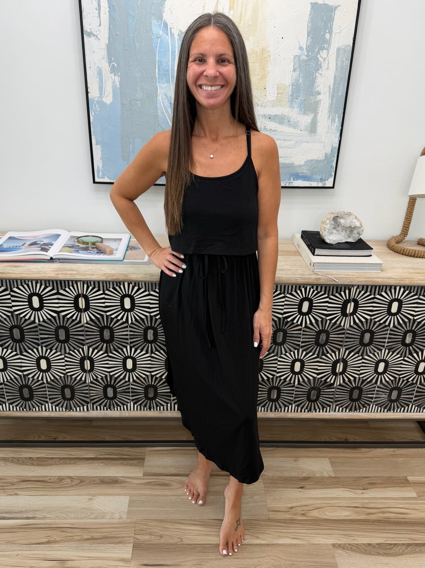 Scoop Neck Drawstring Waist Dress
