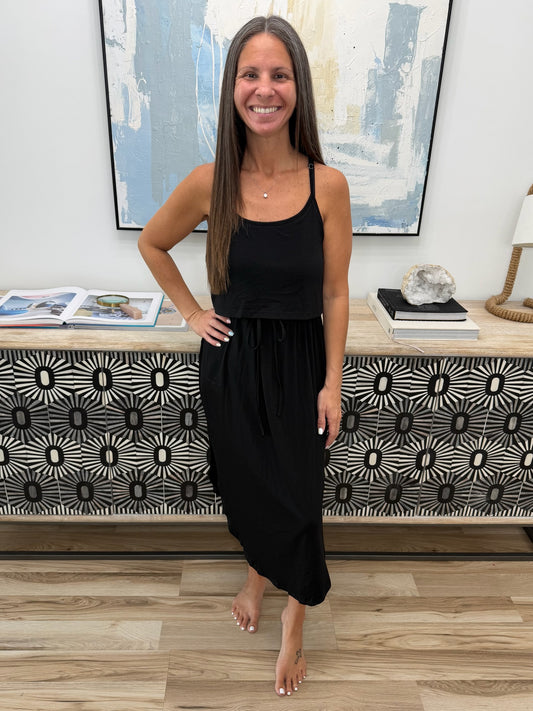 Scoop Neck Drawstring Waist Dress
