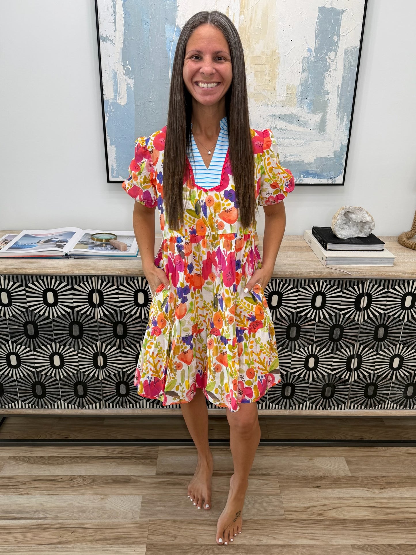 Floral Print Tiered Mini Dress