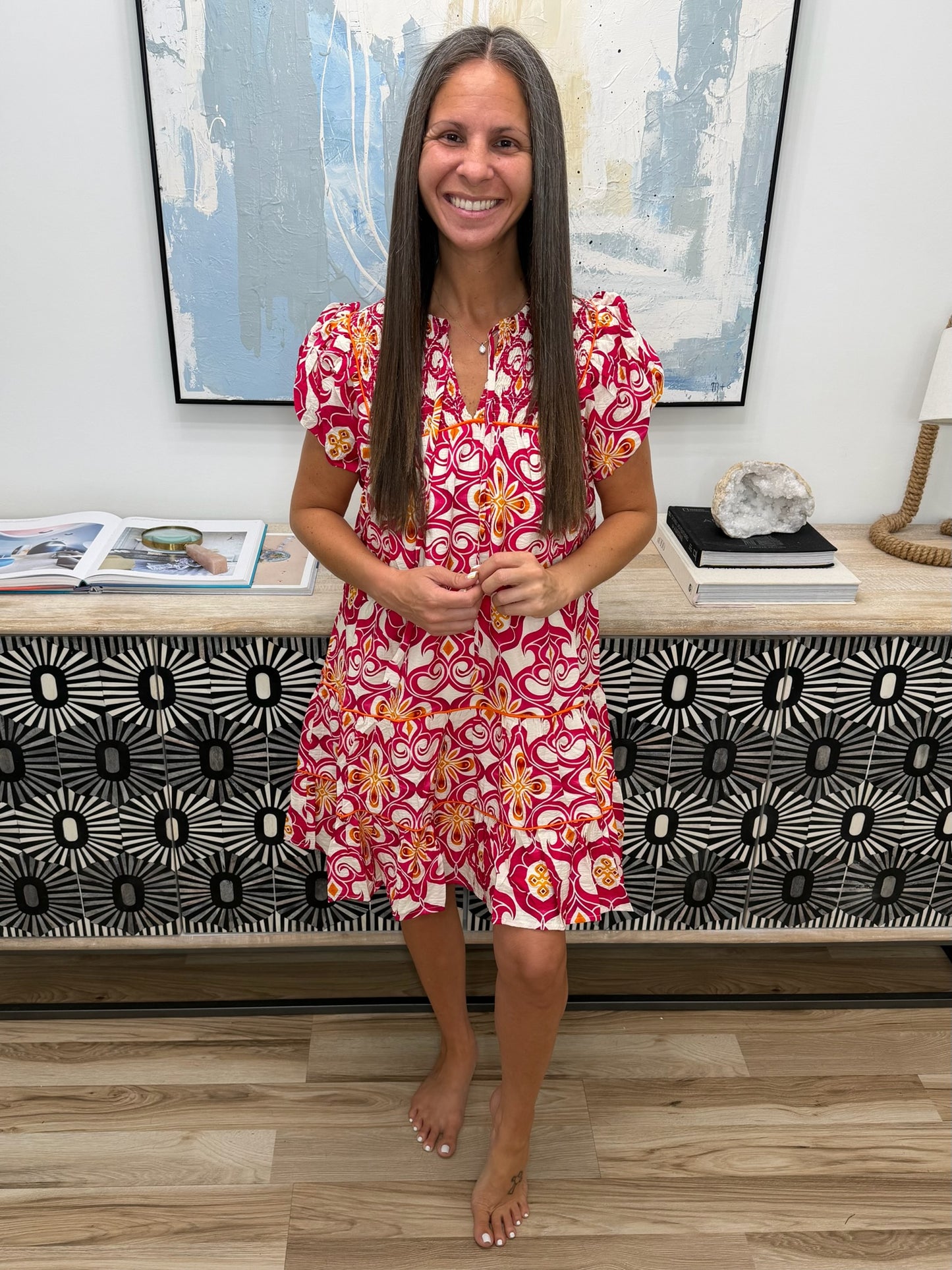 Don't You Go Away Balloon Sleeve Dress