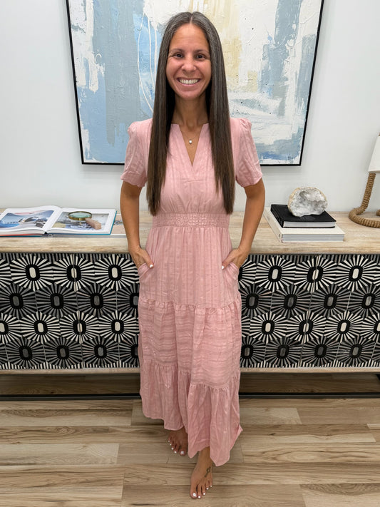 Tiered Notched Short Sleeve Dress