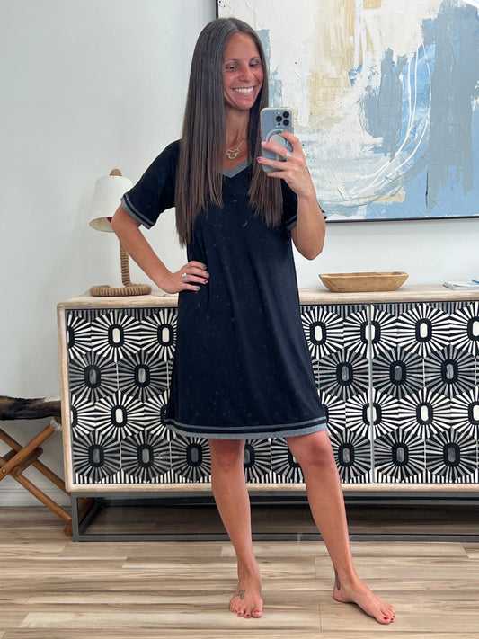 Contrast Trim Short Sleeve Pajama Dress