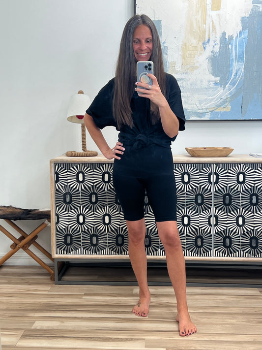 Going Far Top and Biker Short Set in Black
