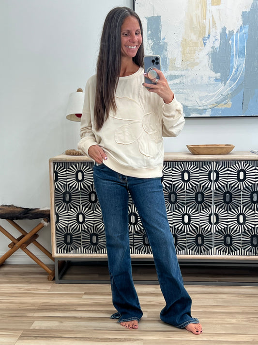 Petal Poise Floral Applique Pullover in Neutral