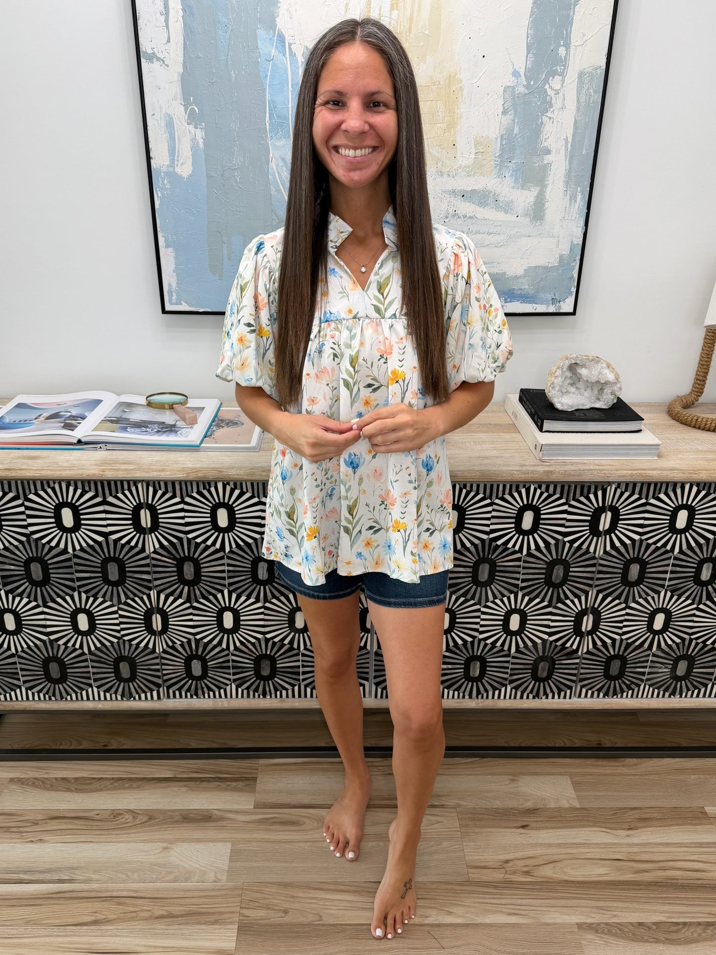 In All This Time Notch Neck Floral Blouse