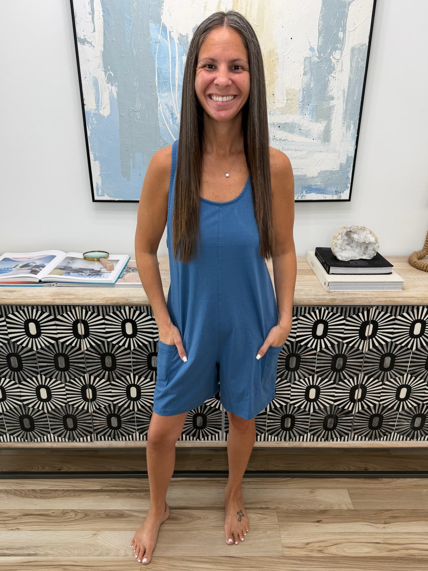 Mandy Pocketed Racerback Wide Strap Romper