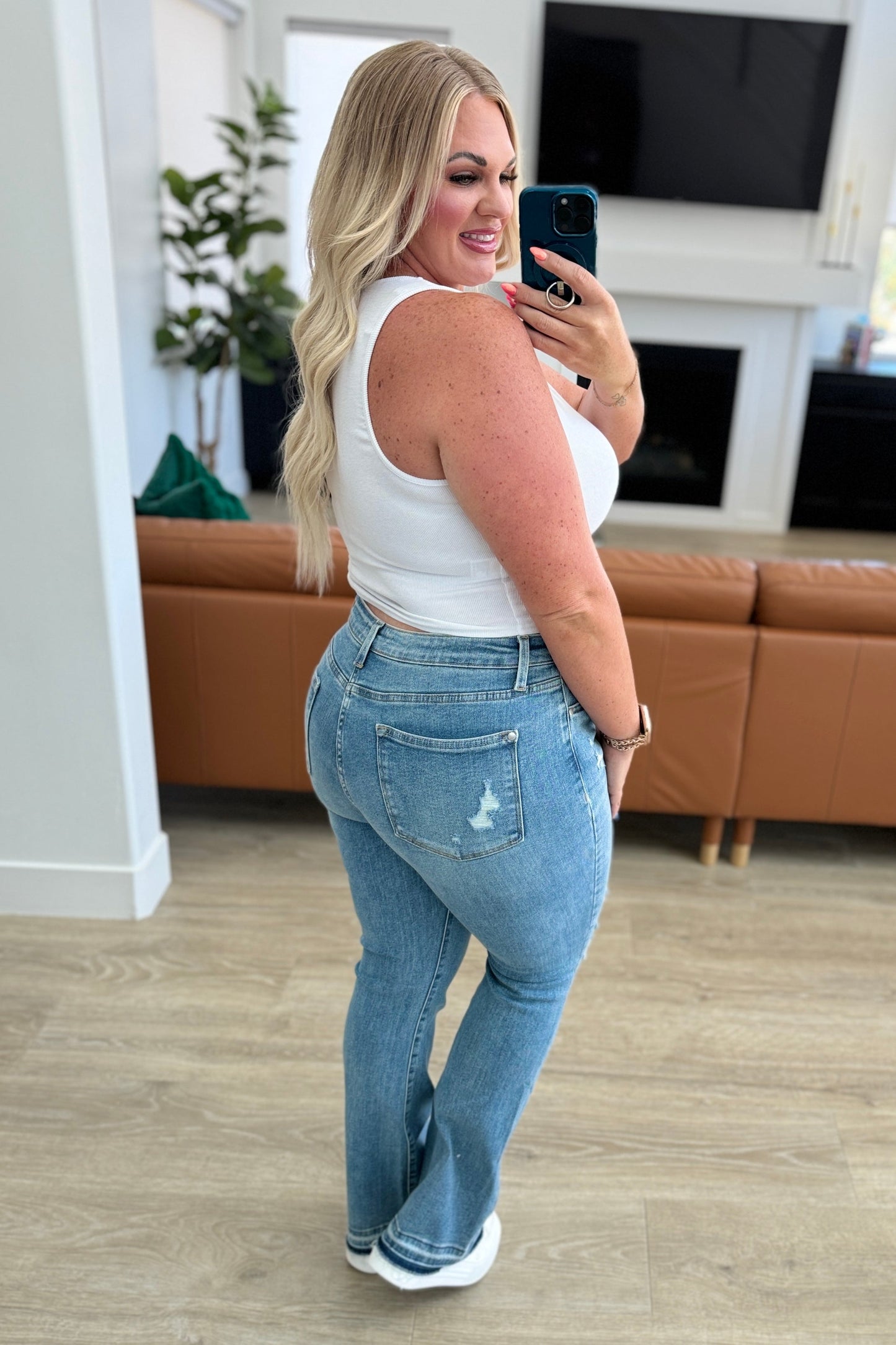 Isla Mid Rise Distressed Released Hem Bootcut Jeans Judy Blue