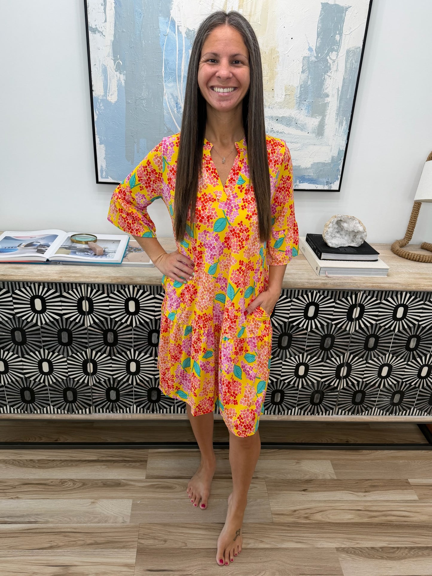 Lizzy Sunday Dress in Emerald Abstract Floral