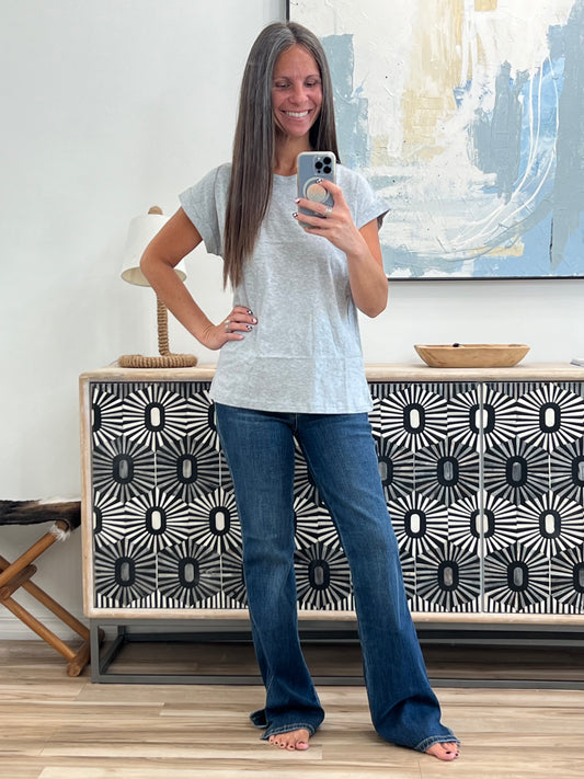 It Starts Here Basic Rolled Sleeve Tee in H Grey