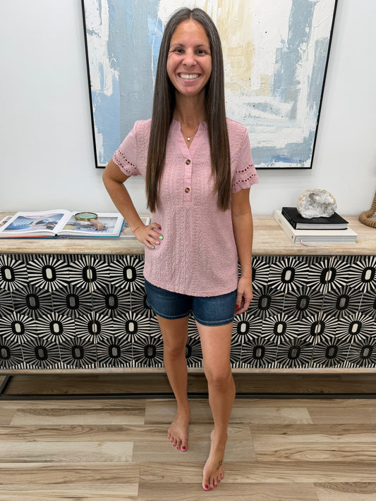 Eyelet Embroidered Short Sleeve Blouse